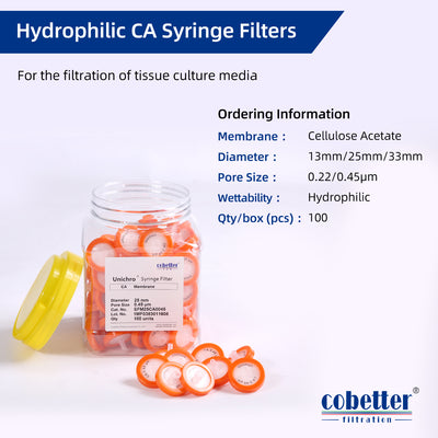 CA syringe filter specifications