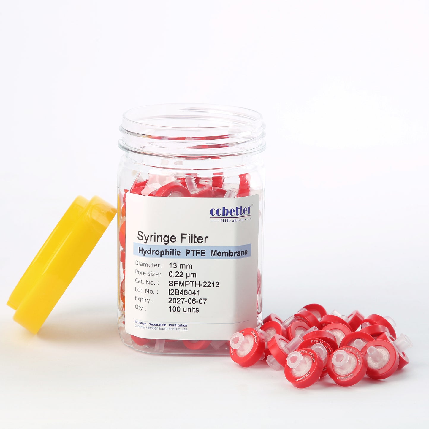 Red Hydrophilic PTFE Syringe Filters Non-sterile 100pcs/pk