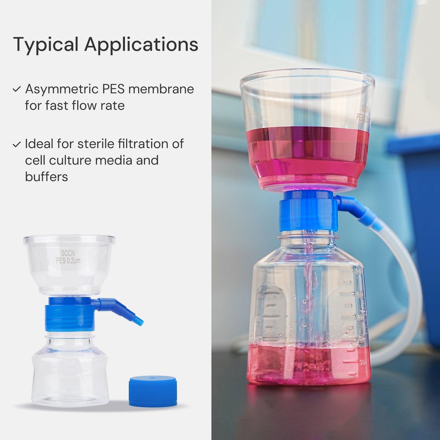 Disposable Vacuum Filter Unit 0.2μm PES Membrane, Sterile
