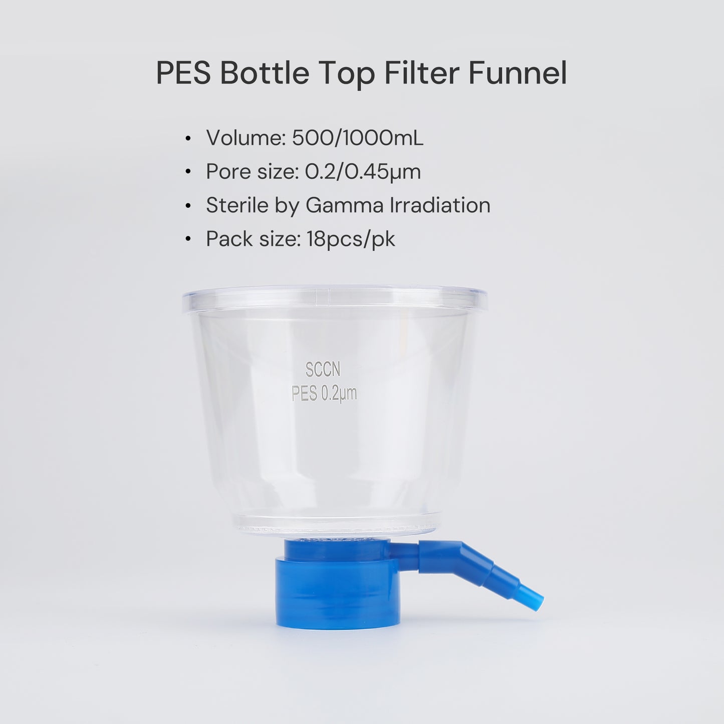 Disposable Bottle Top Filter Funnel Only 0.45μm PES Membrane, Sterile