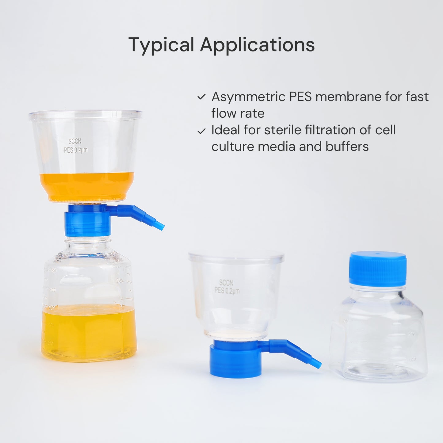 Disposable Bottle Top Filter Funnel Only 0.45μm PES Membrane, Sterile