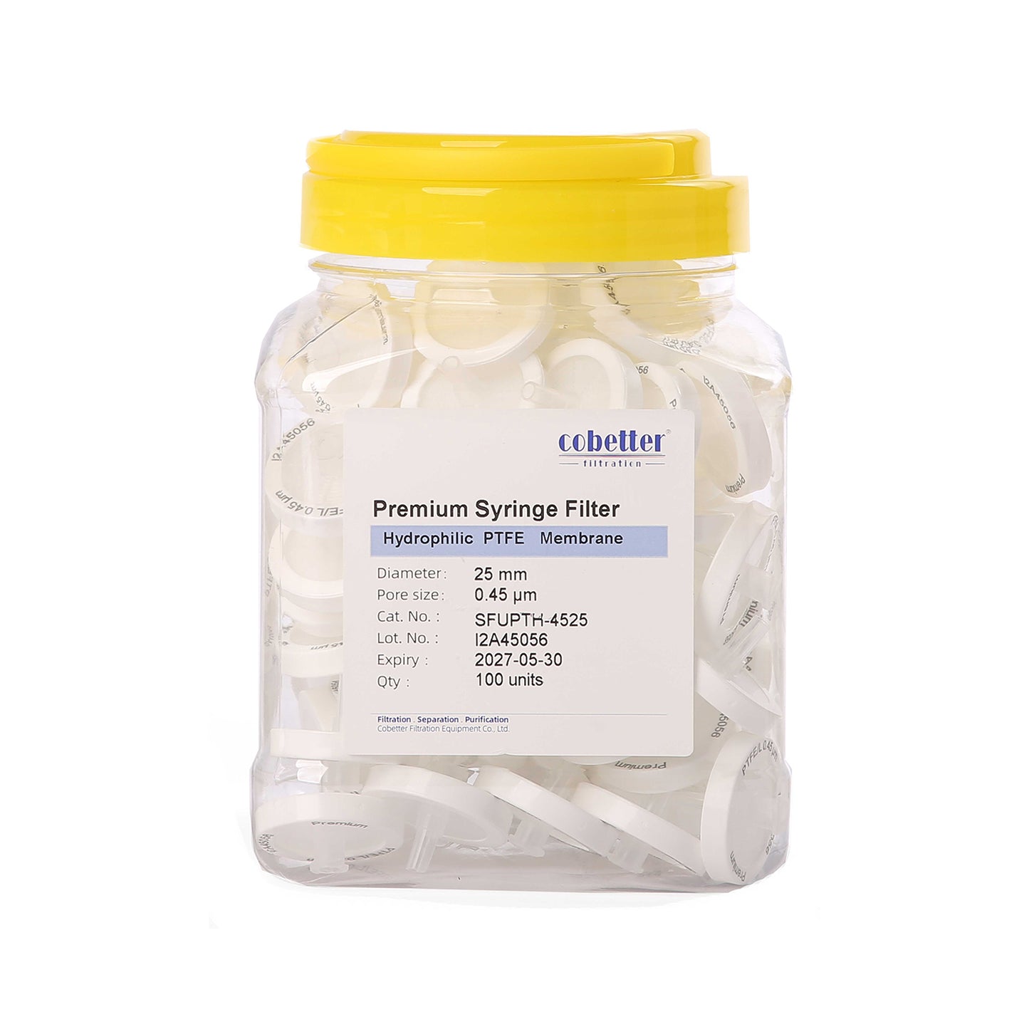 Hydrophilic PTFE Syringe Filters Non-sterile HPLC-certified 100pcs/pk
