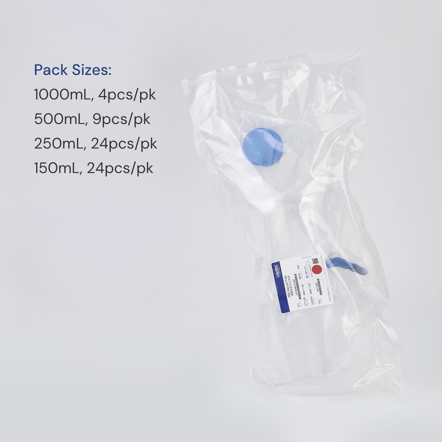 Disposable Vacuum Filter Unit 0.2μm Hydrophilic PVDF Membrane, Sterile