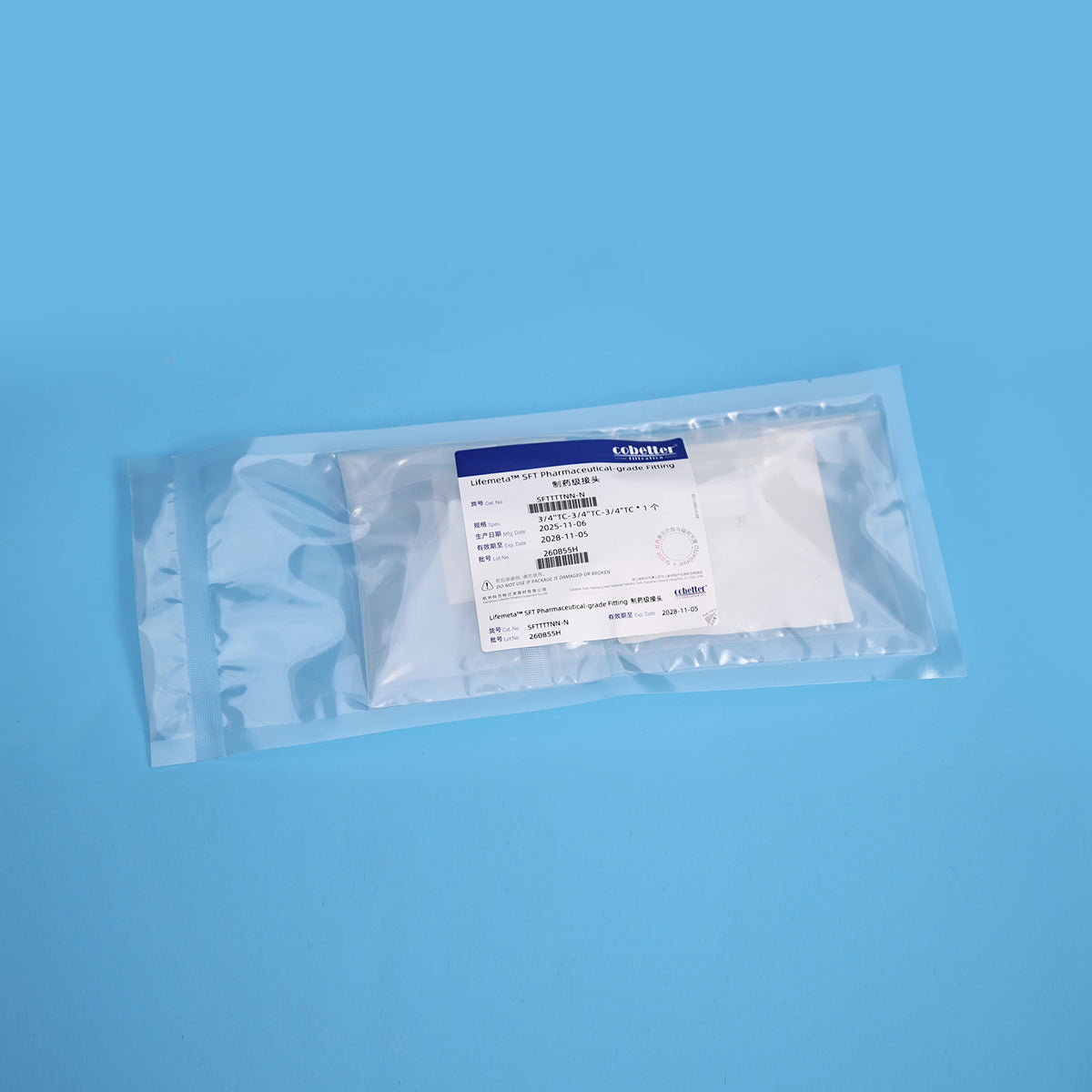 Lifemeta™ SF Single-Use Polypropylene (PP) Sanitary T-Fitting, Pack of 10