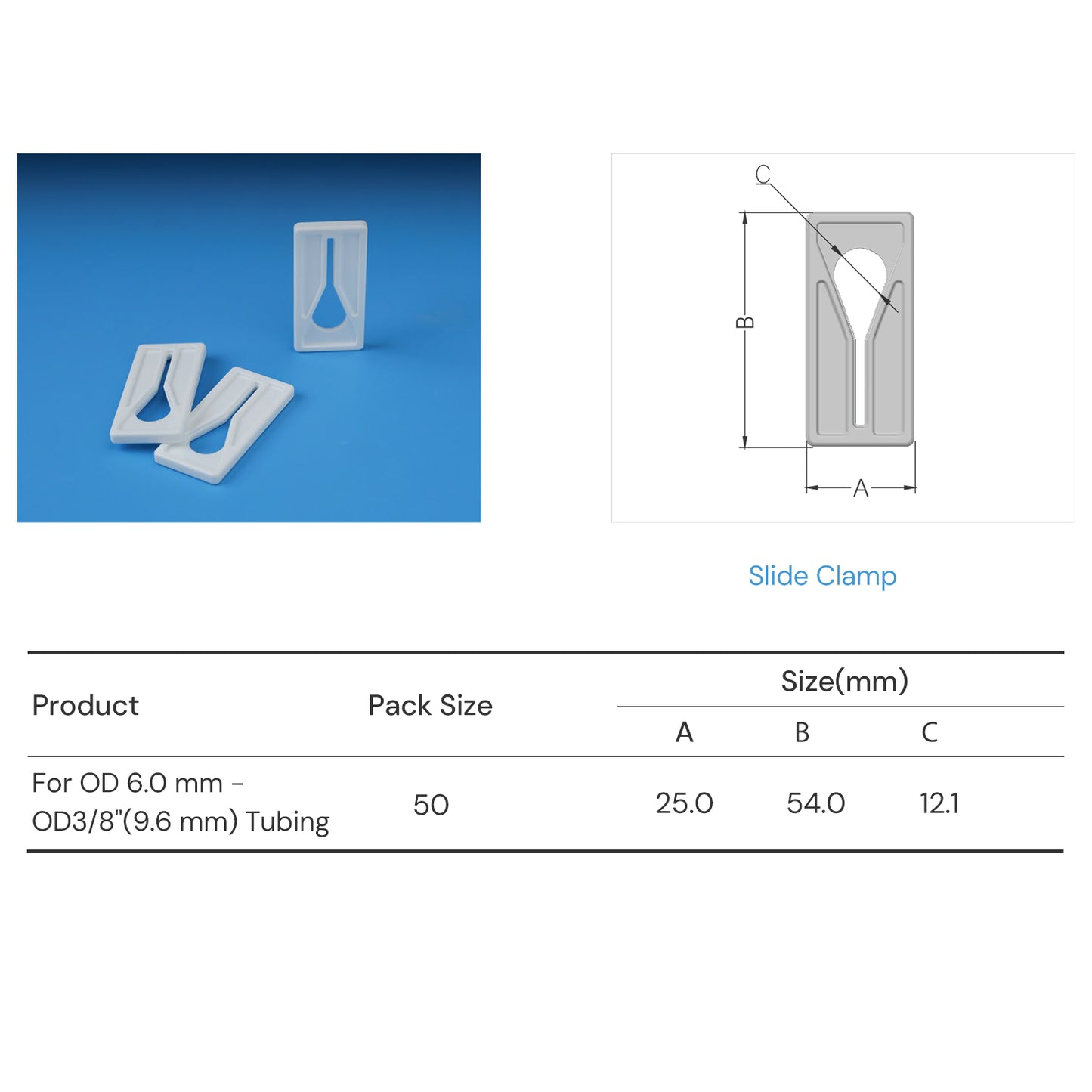 Lifemeta™ HA Polypropylene(PP) Tubing Slide Clamp for Flow Control 50/pk