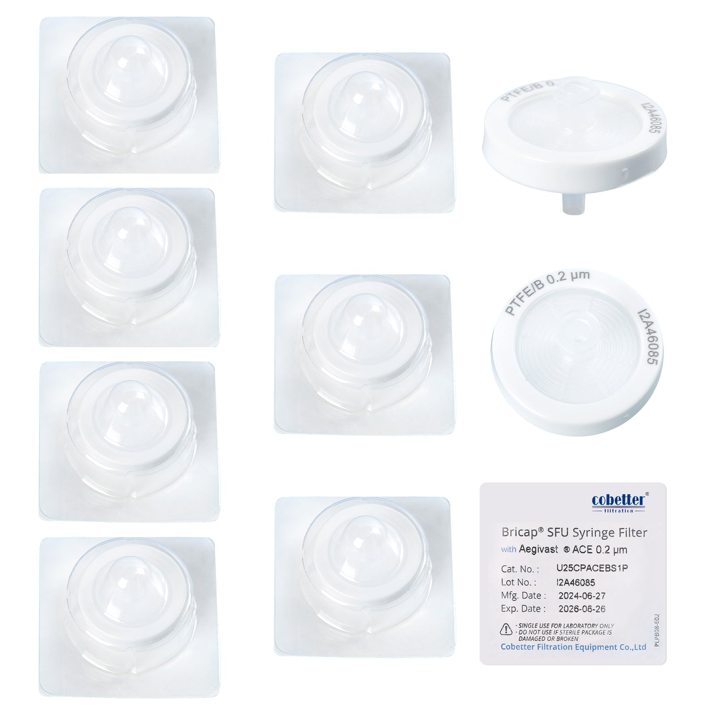 0.2μm Hydrophobic PTFE Syringe Filters for Air Venting, Sterile or Autoclavable, 100/pk