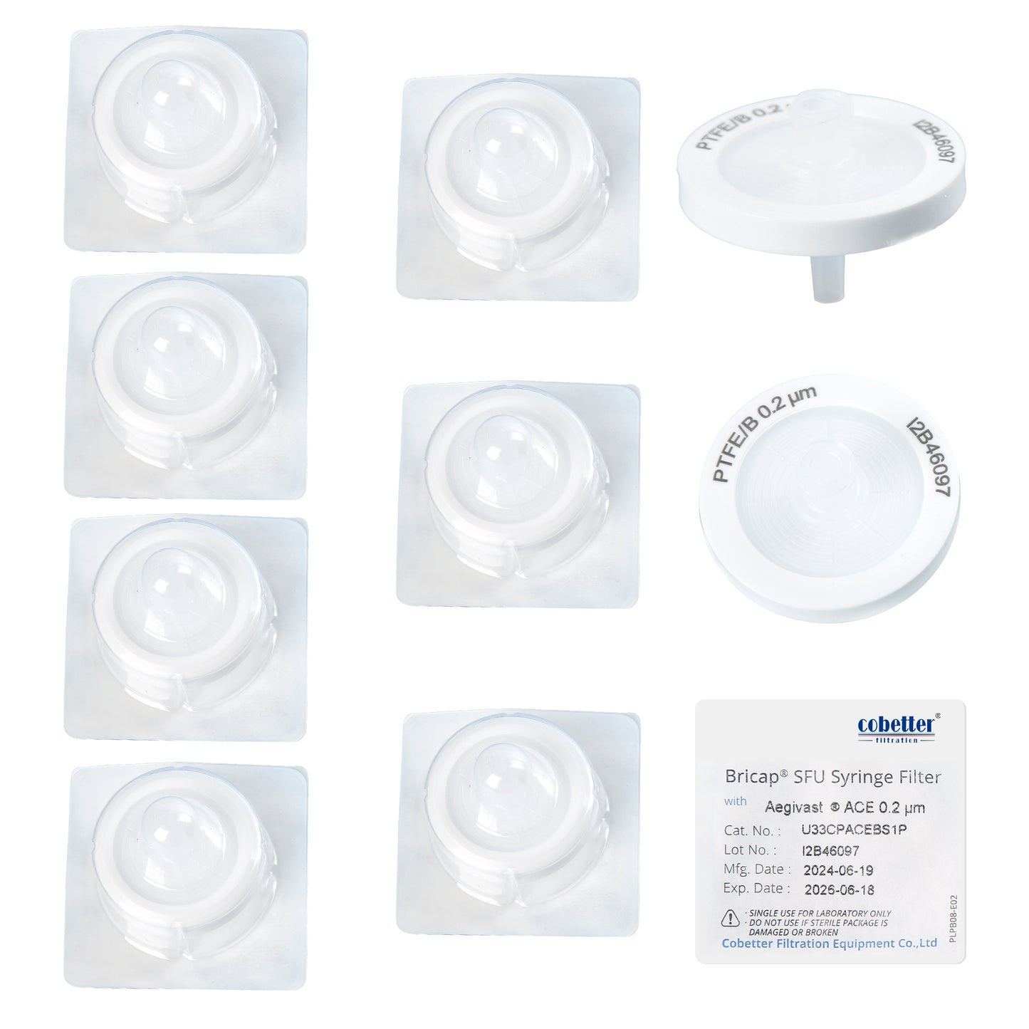 0.2μm Hydrophobic PTFE Syringe Filters for Air Venting, Sterile or Autoclavable, 100/pk