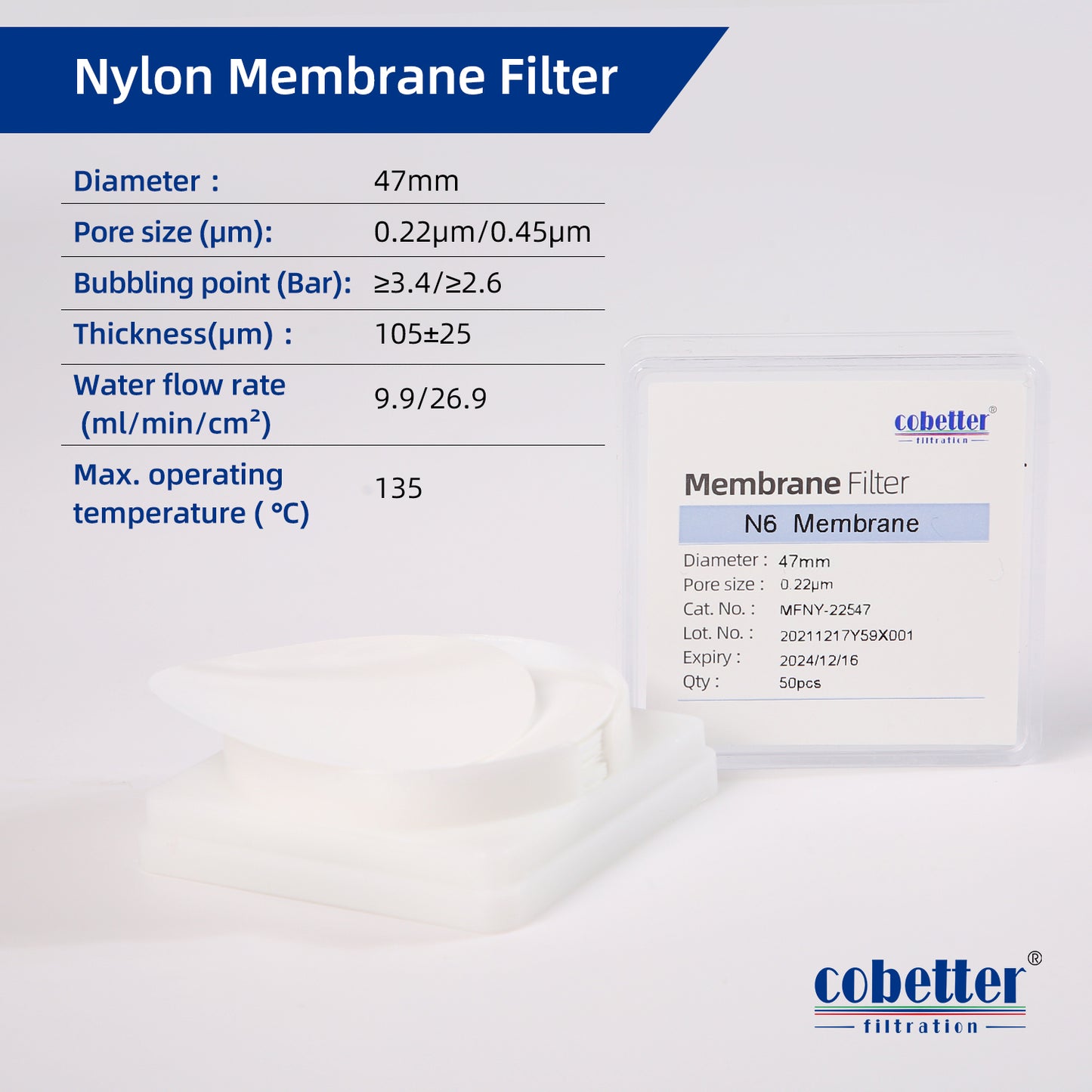 specification of hydrophilic nylon disc membrane filter