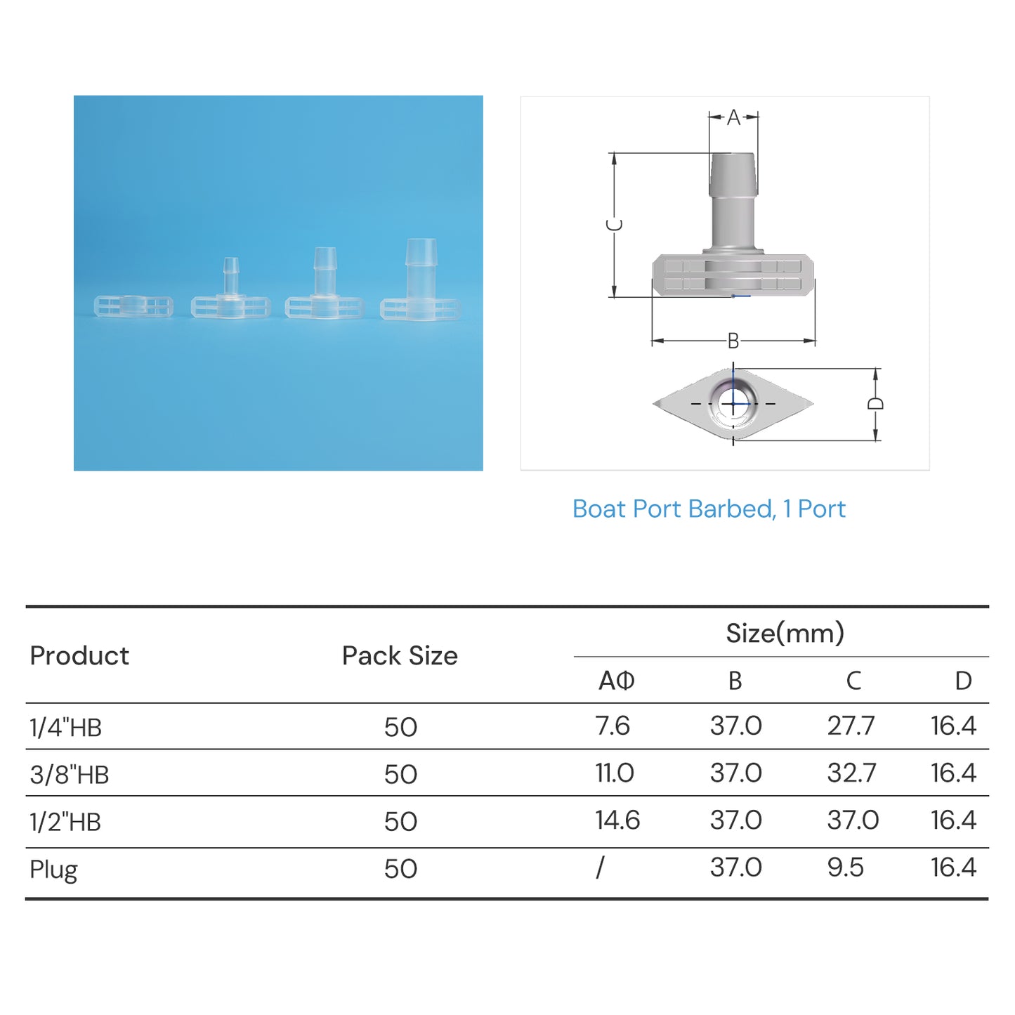 Lifemeta™ Polyolefin (PO) 1-Port Bag Port for Single-Use Bioprocess Bags Pack 50