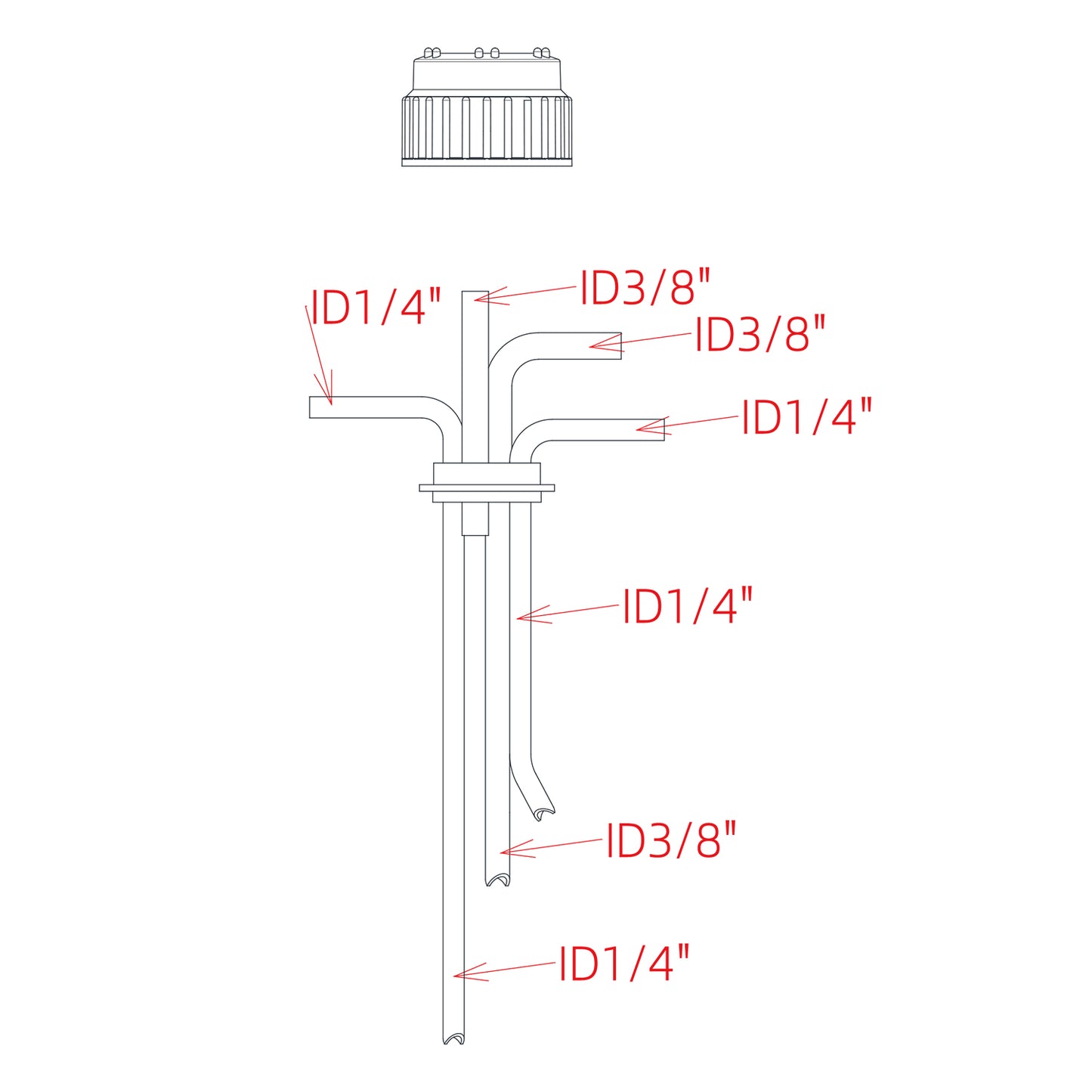 Molded Silicone Seal Cap, 83B, Polypropylene Cap with Pt-cured Silicone Tubing, 4 ports, for Bottles and Carboys