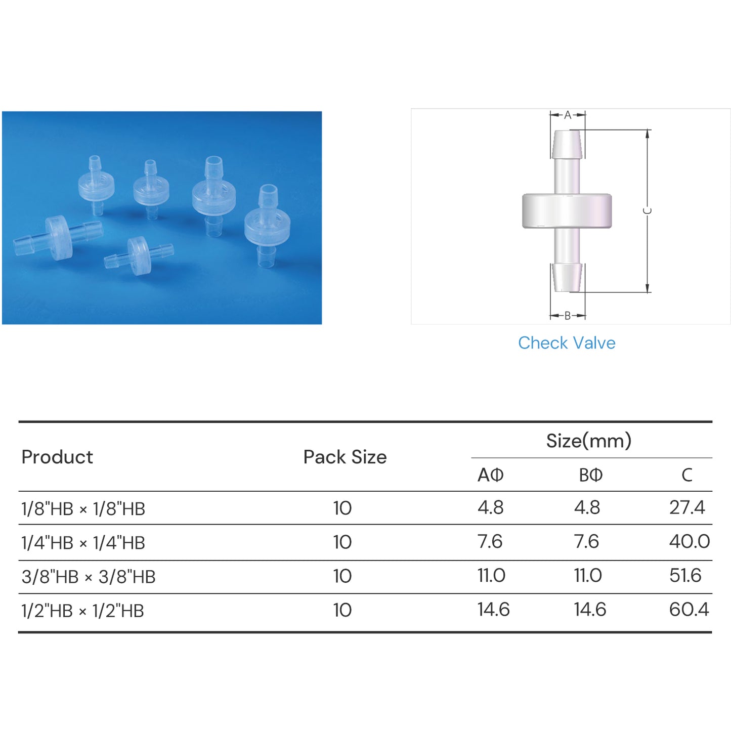 Pharmaceutical Check Valve Polypropylene 10/pk