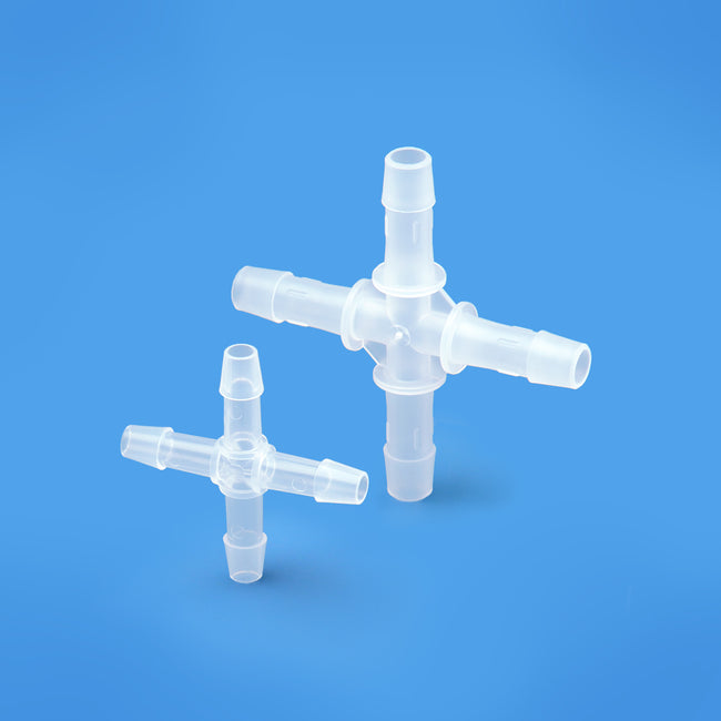 Polypropylene(PP) Pharmaceutical Cross Fittings Equal Barbed 4-Way Joint 50/pk