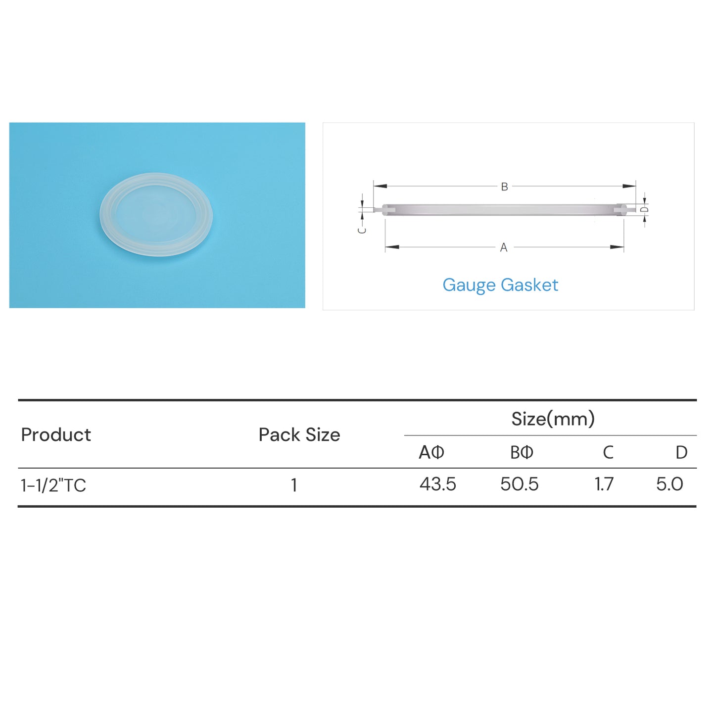 Lifemeta™ SFG Pharmaceutical PE Instrument Tee Pressure Gauge TC to Hose Barbs 1/pk