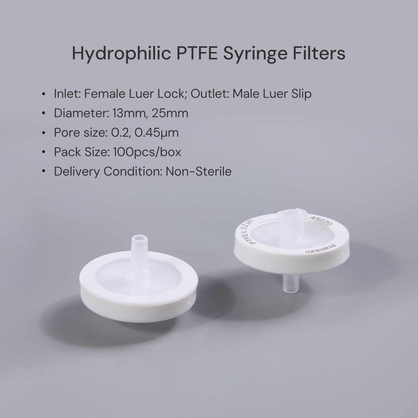 Hydrophilic PTFE Syringe Filters Non-sterile HPLC-certified 100pcs/pk