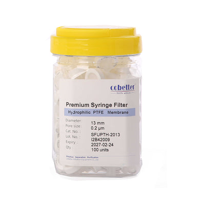 Premium PTFE syringe filter, 13mm, 0.2µm, female Luer lock to male Luer slip, non-sterile
