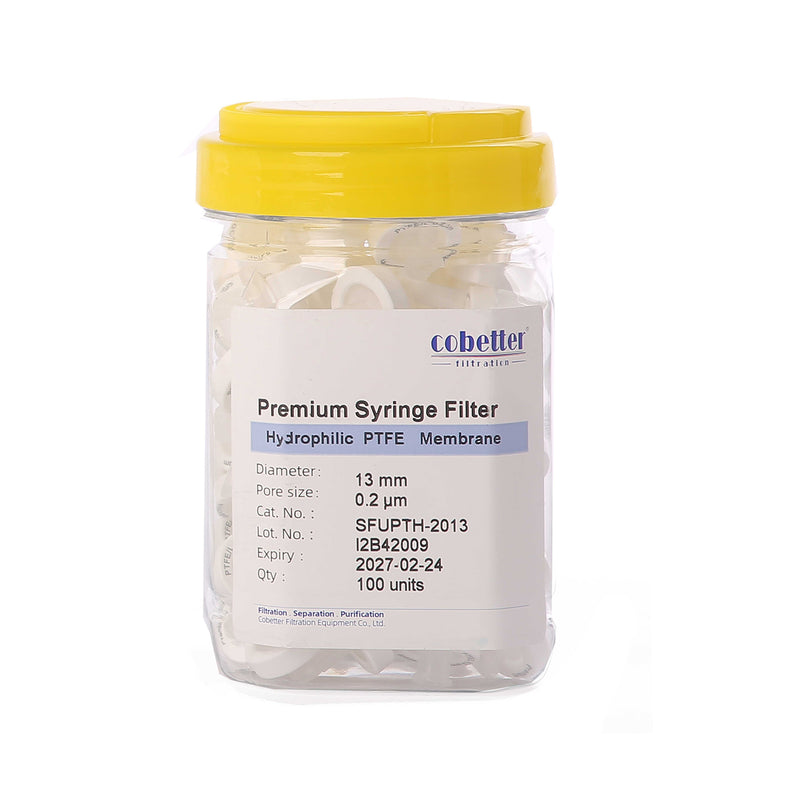 Premium PTFE syringe filter, 13mm, 0.2µm, female Luer lock to male Luer slip, non-sterile
