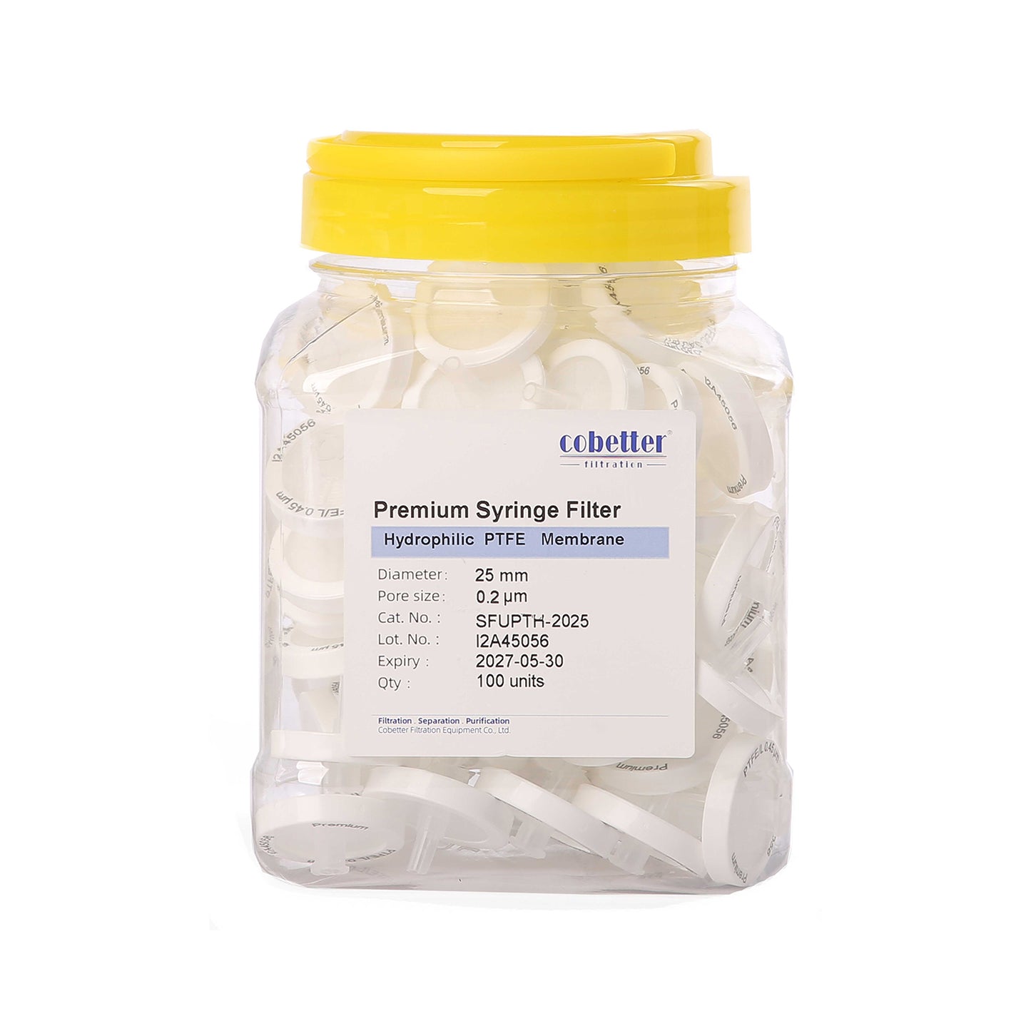 Cobetter HPLC PTFE syringe filters, 25mm, 0.2μm