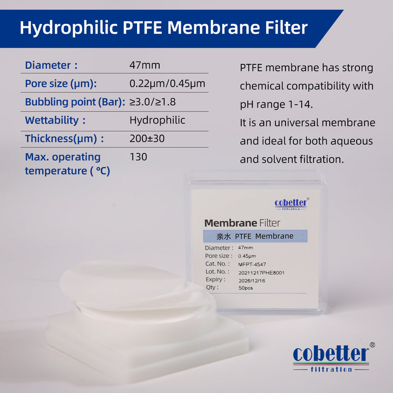 specification of hydrophilic PTFE disc membrane filter