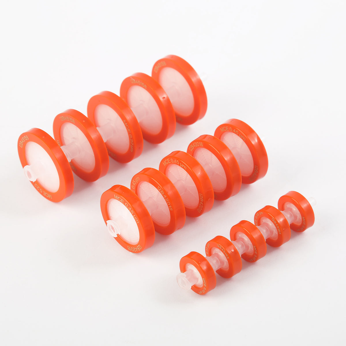 MCE syringe filter outer ring showing membrane and pore size information and lot number