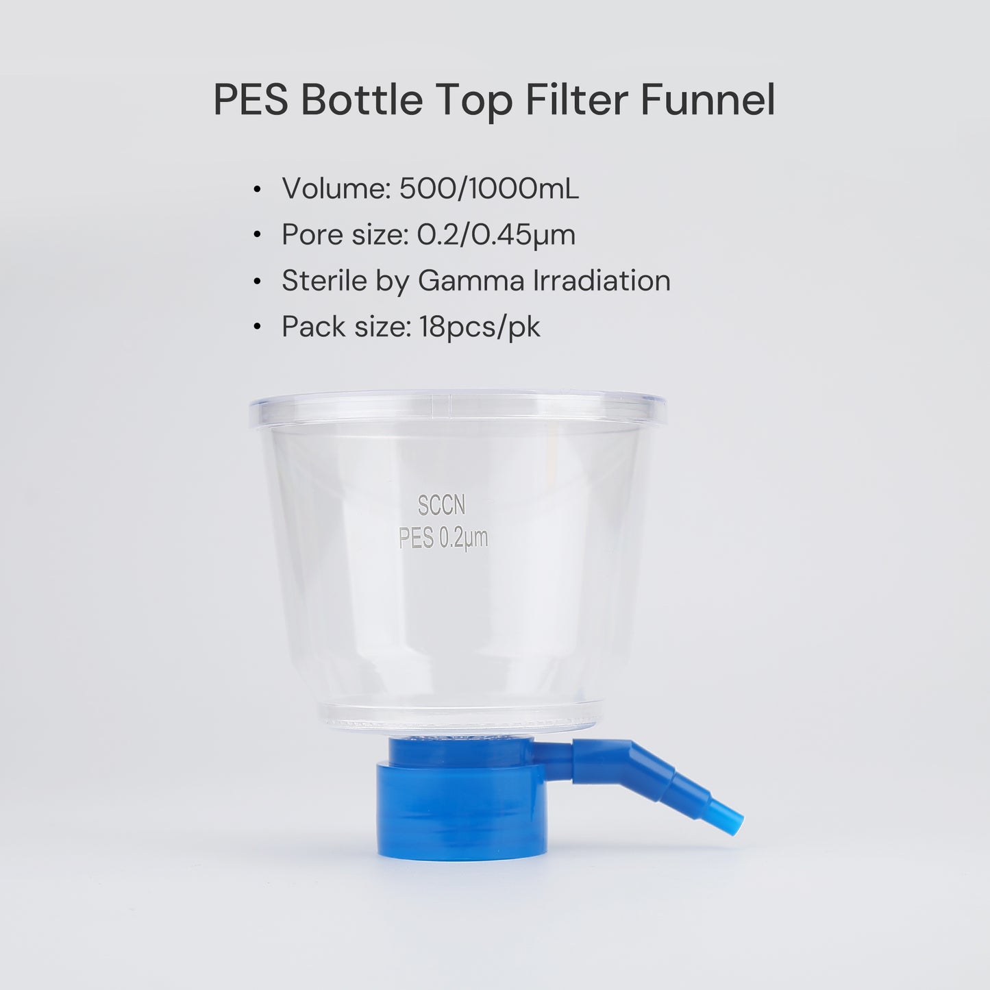 Disposable Bottle Top Filter Funnel Only 0.2μm PES Membrane, Sterile