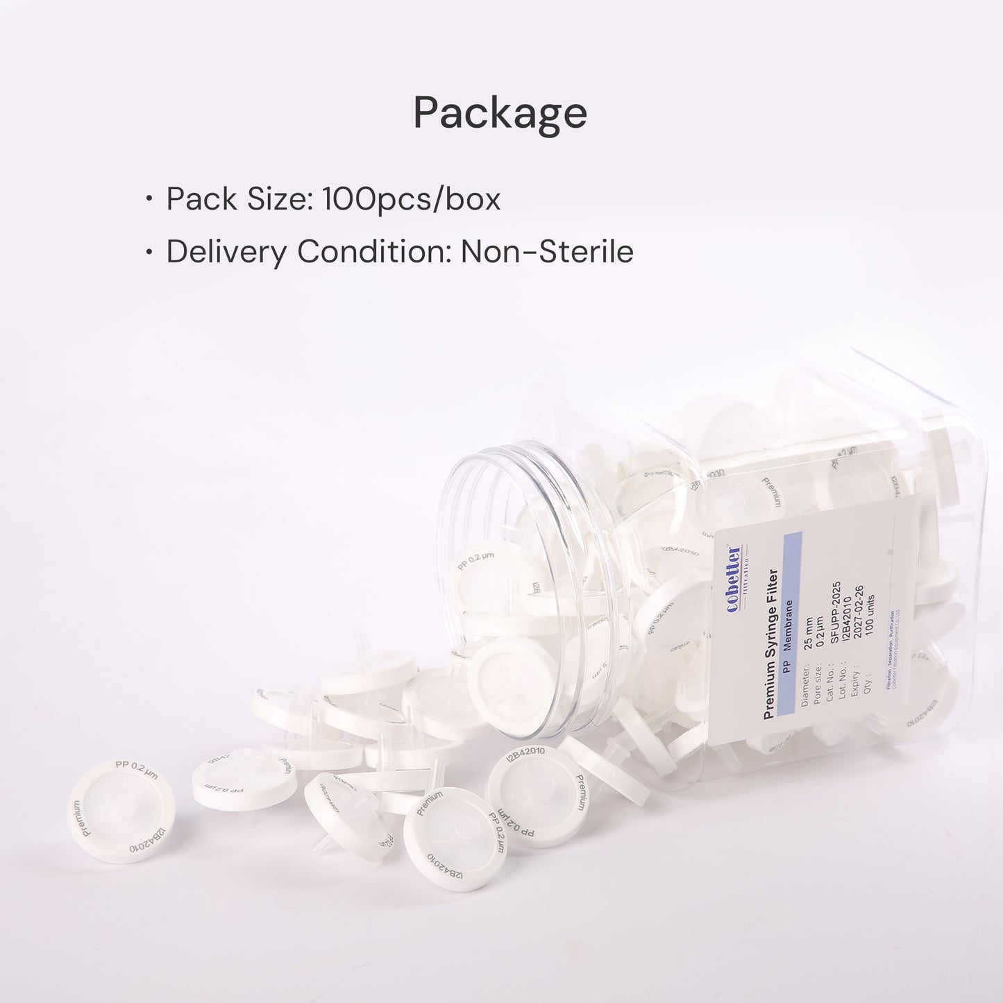 Hydrophobic PP Syringe Filters Non-sterile 100pcs/pk