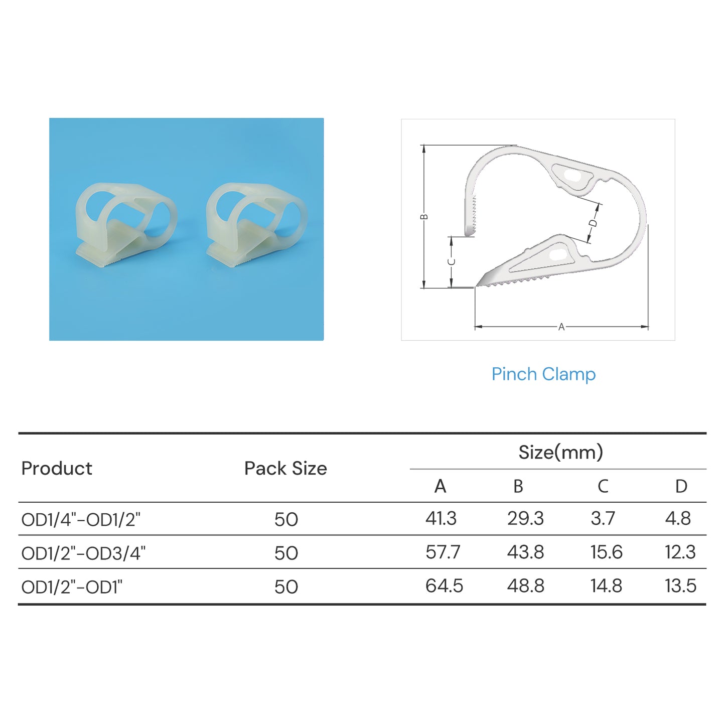 Pinch Clamps Adjustable for Pharmaceutical Flow Control 50/pk