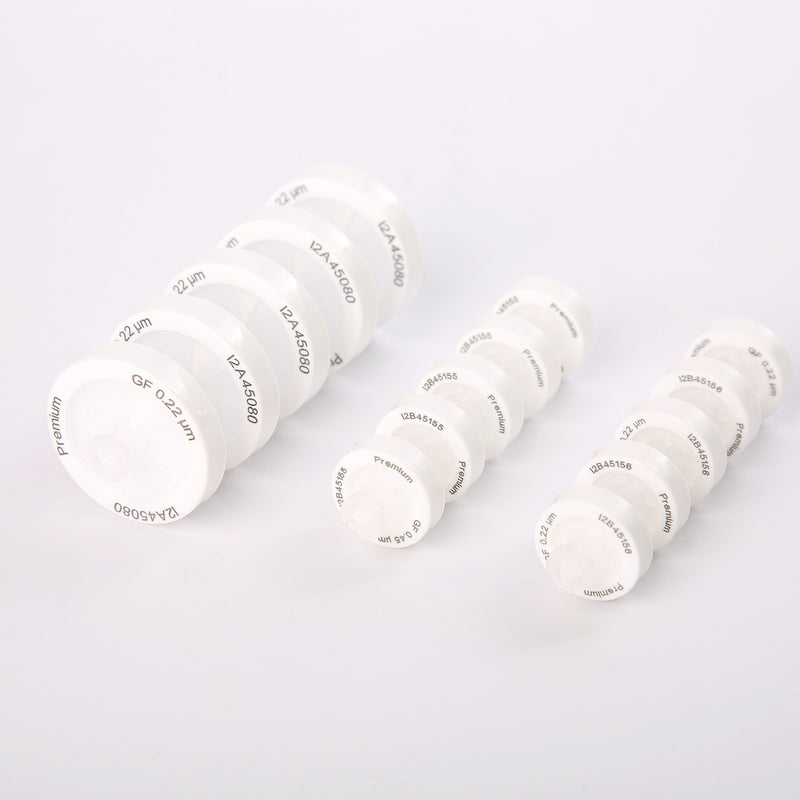 GF syringe filter outer ring showing membrane and pore size information and lot number
