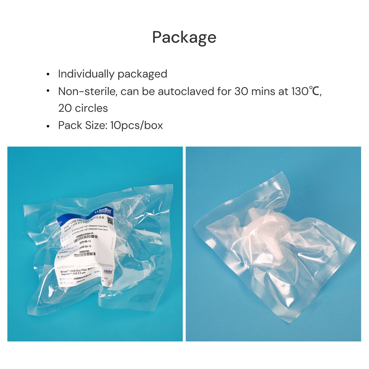 Aegivast™ ACE V50B 0.2μm Hydrophobic PTFE Vent Filter Disc for Sterile Air Filtration, Max. Pressure 0.3MPa, Autoclavable, 10/PK