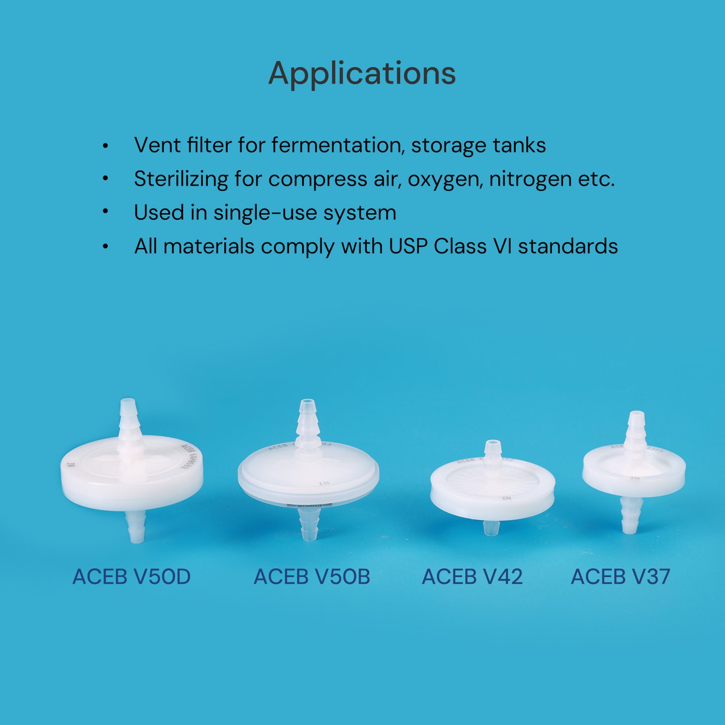 Aegivast™ ACE V37 0.2μm Hydrophobic PTFE Vent Filter Disc for Sterile Air Filtration, Max. Operation Pressure 0.24MPa, Autoclavable, 10/PK