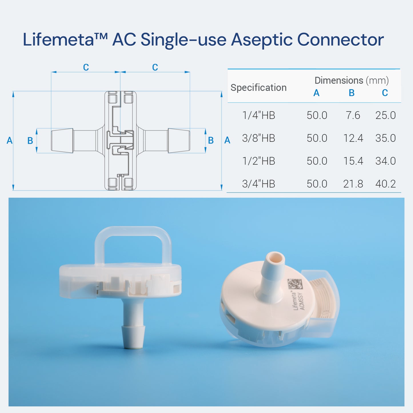 Lifemeta™ AC Single-use Aseptic Connector 2/pk or 10/pk
