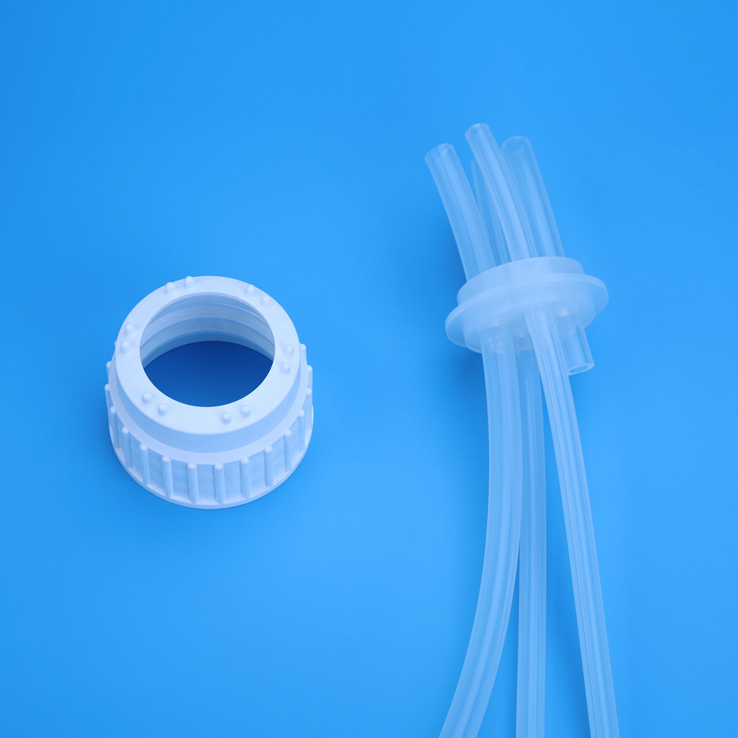 Molded Silicone Seal Cap, 83B, Polypropylene Cap with Pt-cured Silicone Tubing, 4 ports, for Bottles and Carboys