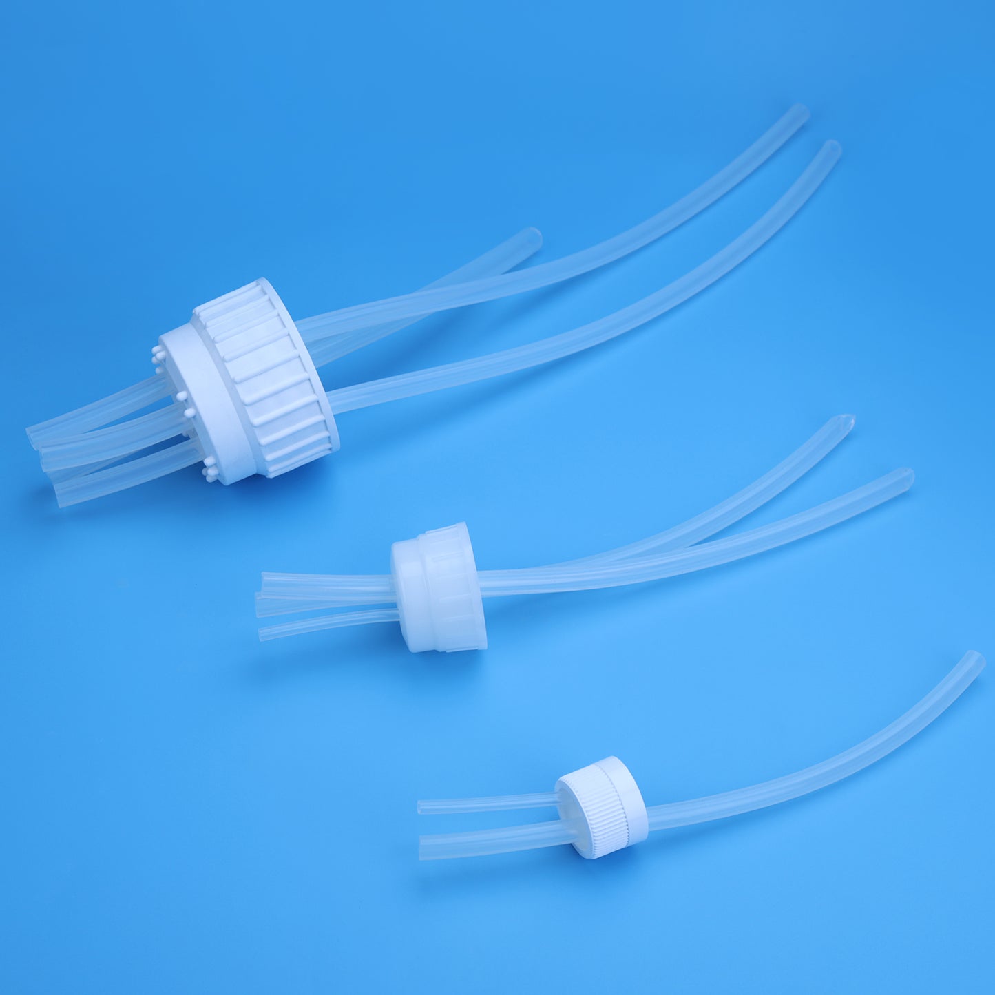 Molded Silicone Seal Cap, 83B, Polypropylene Cap with Pt-cured Silicone Tubing, 4 ports, for Bottles and Carboys