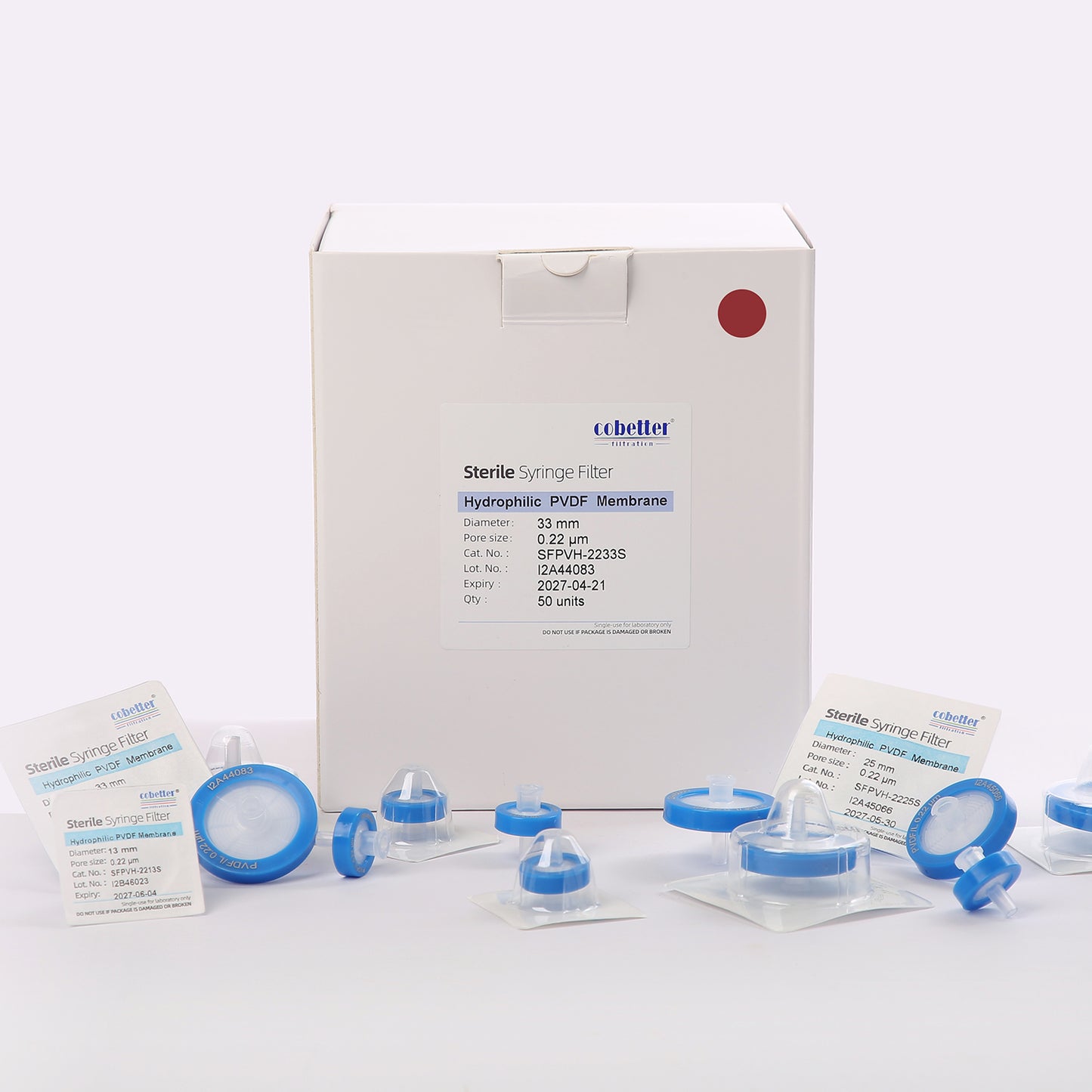 0.45μm Hydrophilic PVDF Syringe Filters for Clarification, Sterile Individually Packed