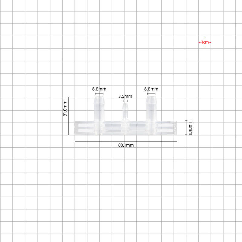 1/4''-1/8''-1/4'' boat port barbed 3 ports dimensions