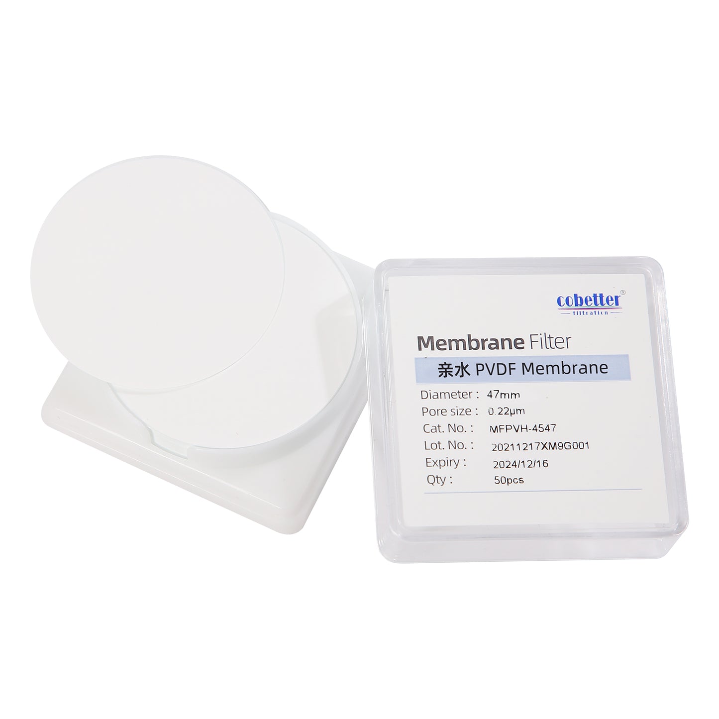 0.22um hydrophilic PVDF disc membrane filter, diameter 47mm