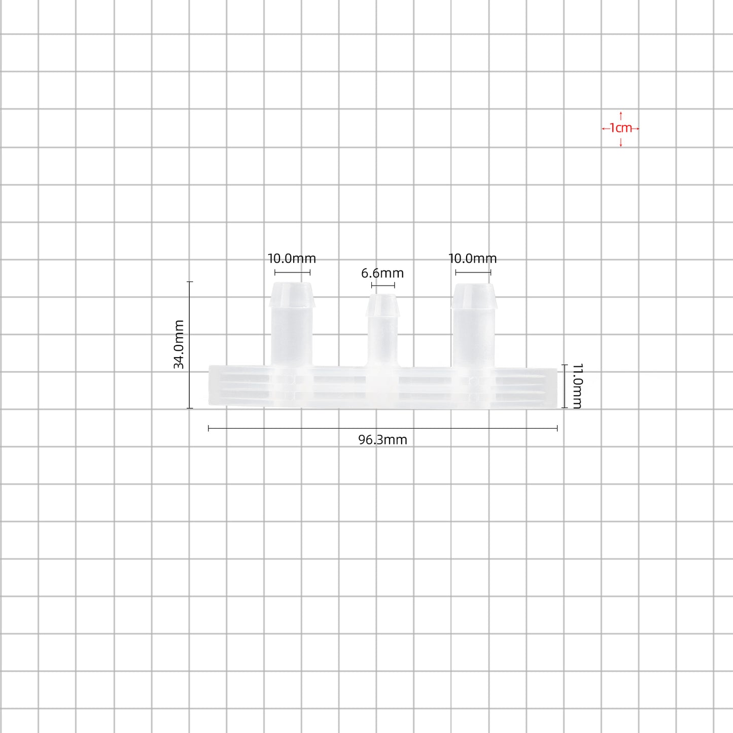 3/8''-1/4''-3/8'' boat port barbed 3 ports dimensions