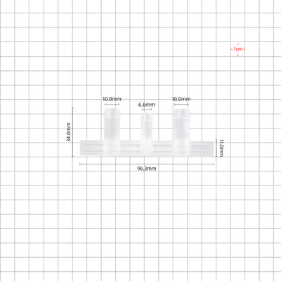 3/8''-1/4''-3/8'' boat port barbed 3 ports dimensions