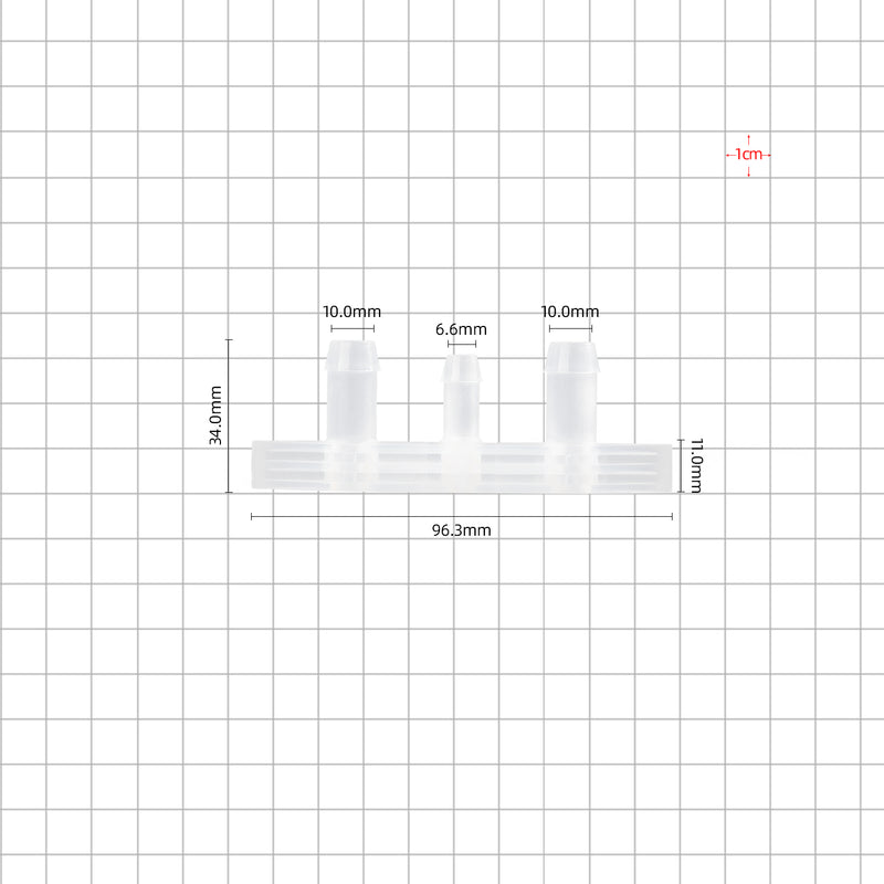 3/8''-1/4''-3/8'' boat port barbed 3 ports dimensions