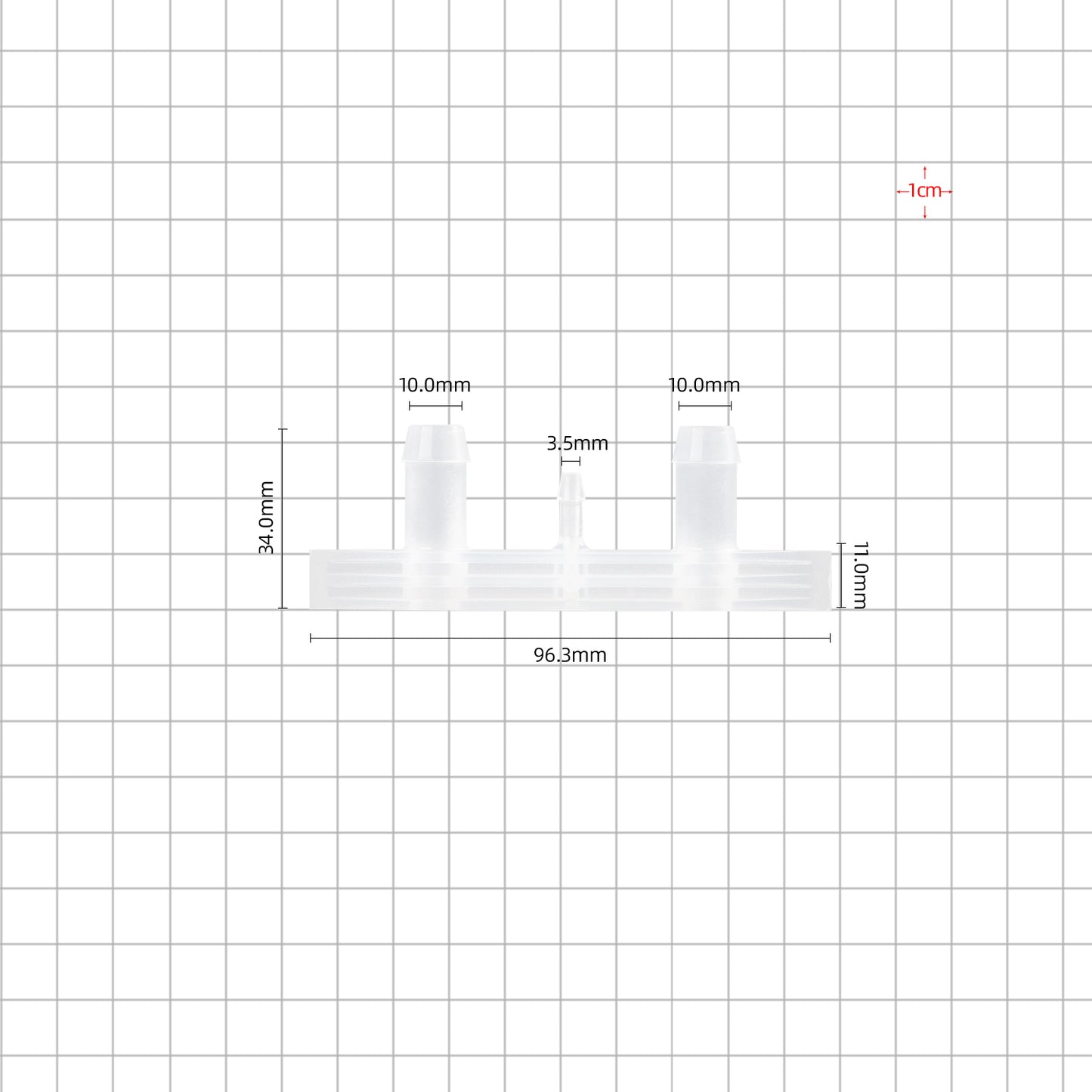 3/8''-1/8''-3/8'' boat port barbed 3 ports dimensions