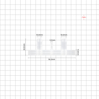 3/8''-1/8''-3/8'' boat port barbed 3 ports dimensions