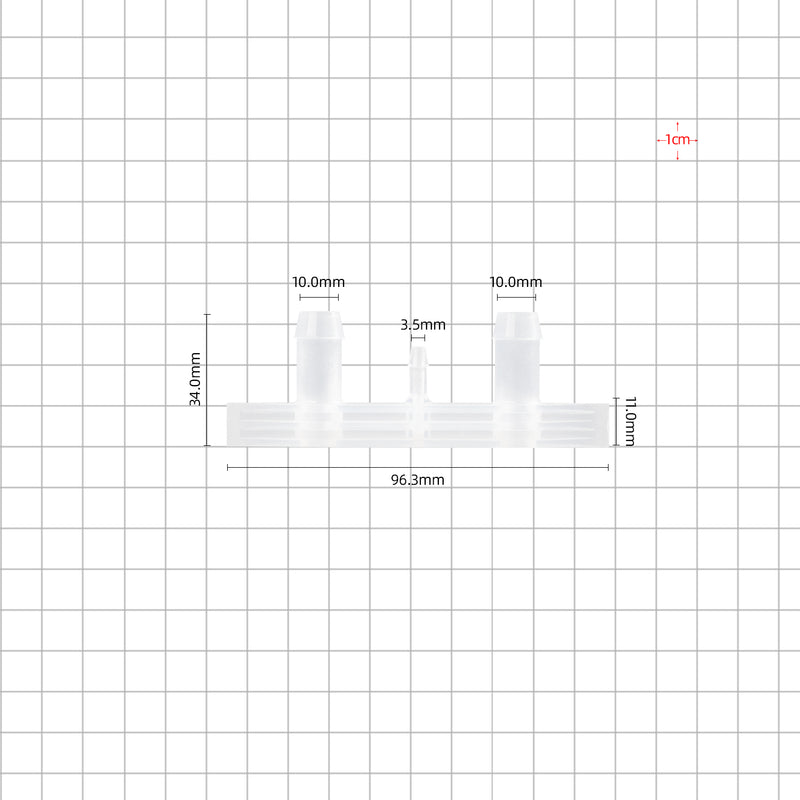 3/8''-1/8''-3/8'' boat port barbed 3 ports dimensions