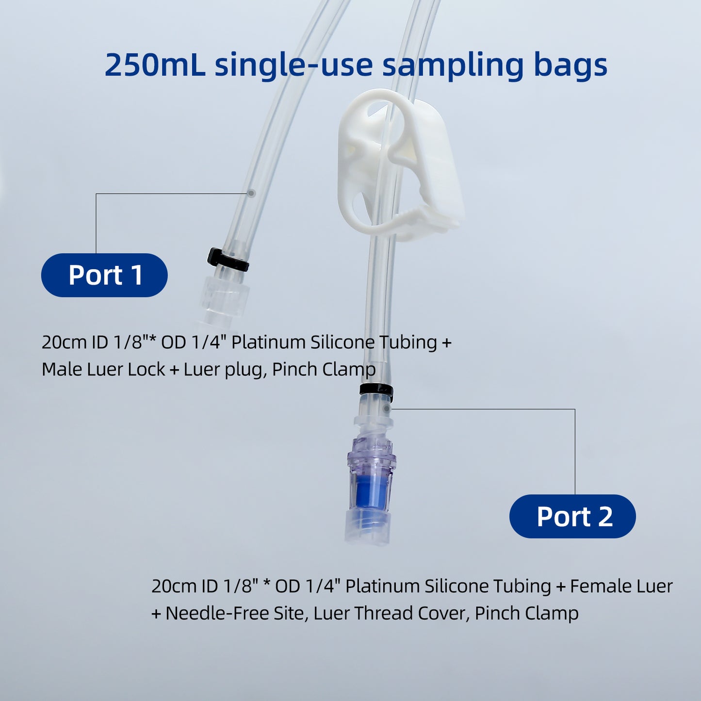 250mL Sampling Bag with 1/4''ID x 7/16''OD Tubing Sterile by Gamma Irradiation, 3/10/pk