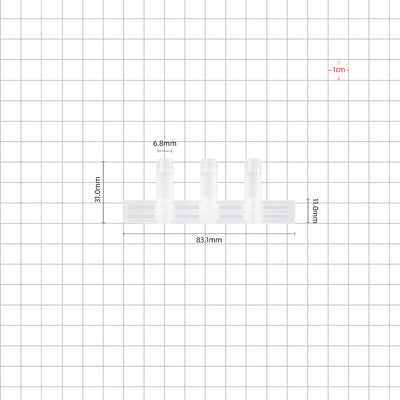 1/4''-1/4''-1/4'' boat port barbed 3 ports dimensions