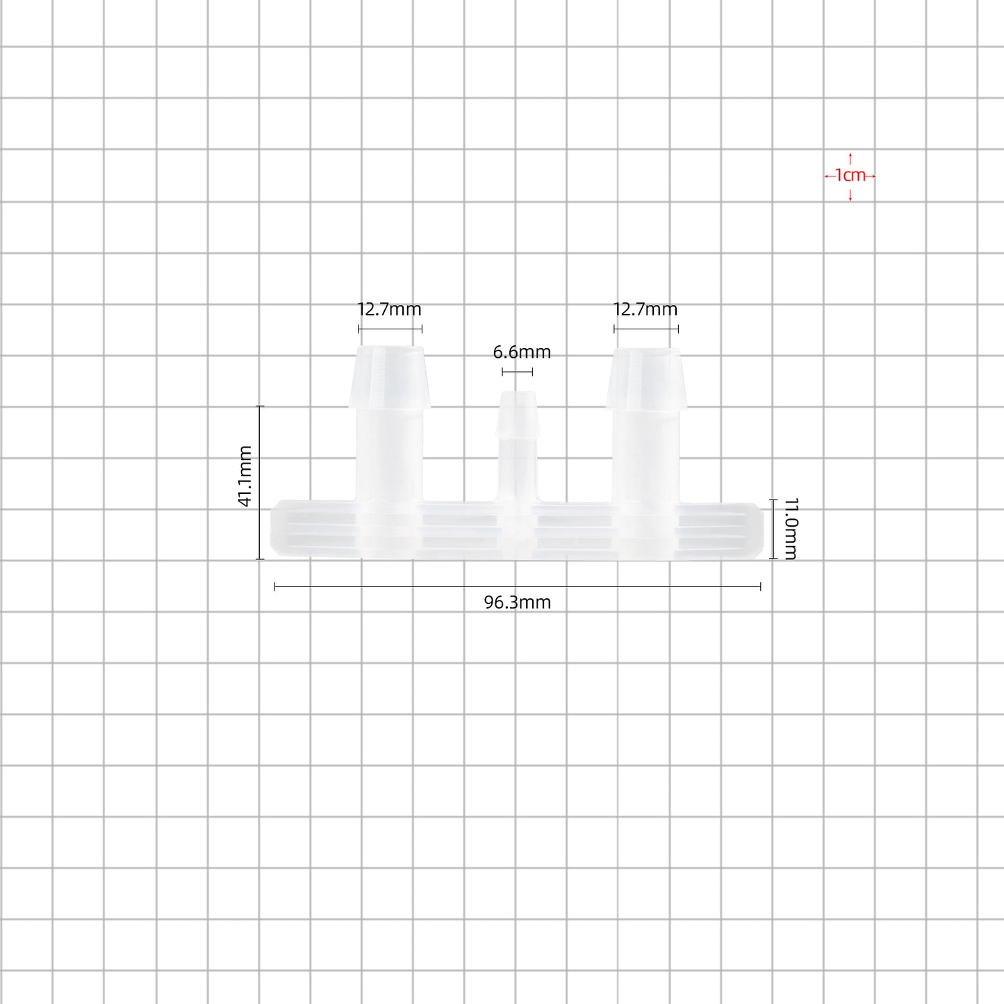 1/2''-1/4''-1/2'' boat port barbed 3 ports dimensions