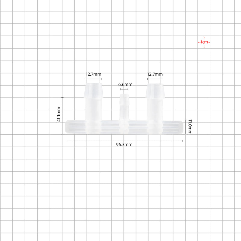 1/2''-1/4''-1/2'' boat port barbed 3 ports dimensions