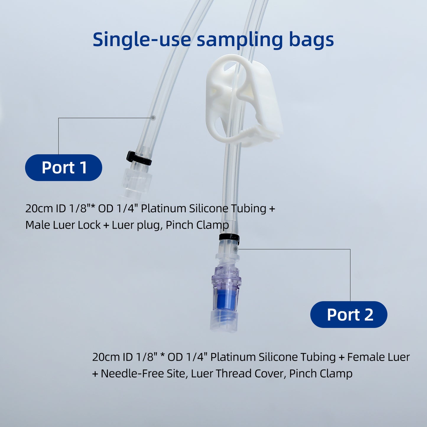 100mL Sampling Bag with 1/8"ID x 1/4"OD Tubing Sterile by Gamma Irradiation, 3/10/pk